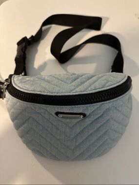 Rebecca Minkoff Light Blue Quilted Waist Bag with Black Trim
